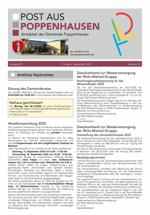 Titelblatt Post aus Poppenhausen Ausgabe: 18/2024