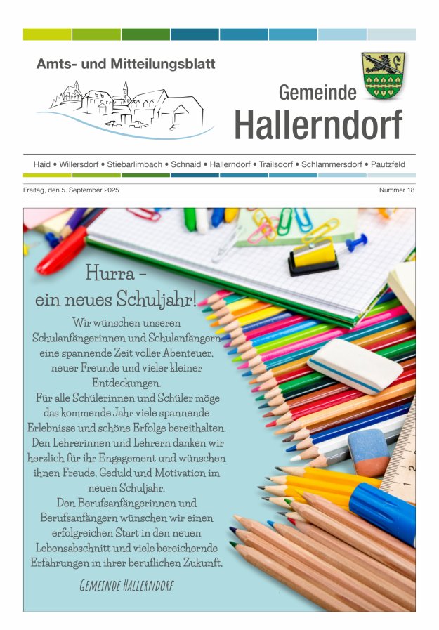 Titelblatt Amtsblatt der Gemeinde Hallerndorf Ausgabe: 09/2024