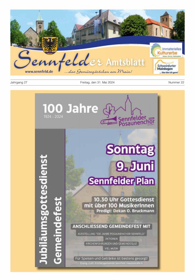 Titelblatt Sennfelder Amtsblatt Ausgabe: 18/2024