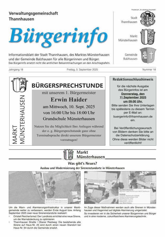 Titelblatt Bürgerinfo Verwaltungsgemeinschaft Thannhausen Ausgabe: 09/2024