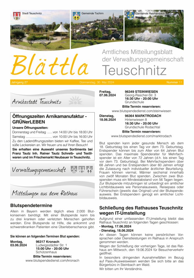 Titelblatt VG-Nachrichten Teuschnitz Ausgabe: 10/2024