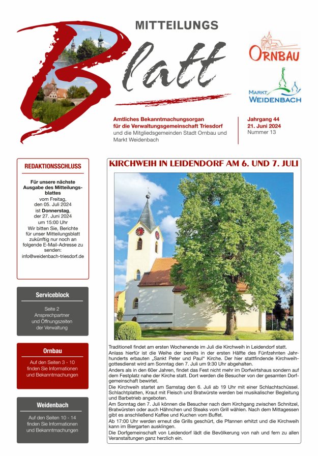 Titelblatt Mitteilungsblatt für die Verwaltungsgemeinschaft Triesdorf Ausgabe: 11/2024