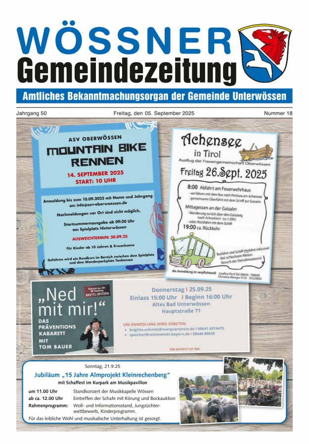 Titelblatt Wössner Gemeindezeitung. Amtliches Bekanntmachungsorgan der Gemeinde Unterwössen Ausgabe: 10/2024