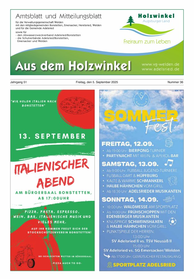 Titelblatt Aus dem Holzwinkel Amtsblatt u Mitteilungsblatt f VG Welden u GemAdelsried