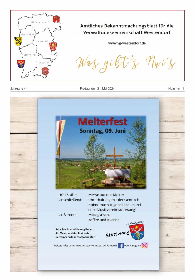 Titelblatt Was gibt's Nui's. Amtliches Bekanntmachungsblatt für die VG Westendorf Ausgabe: 09/2024