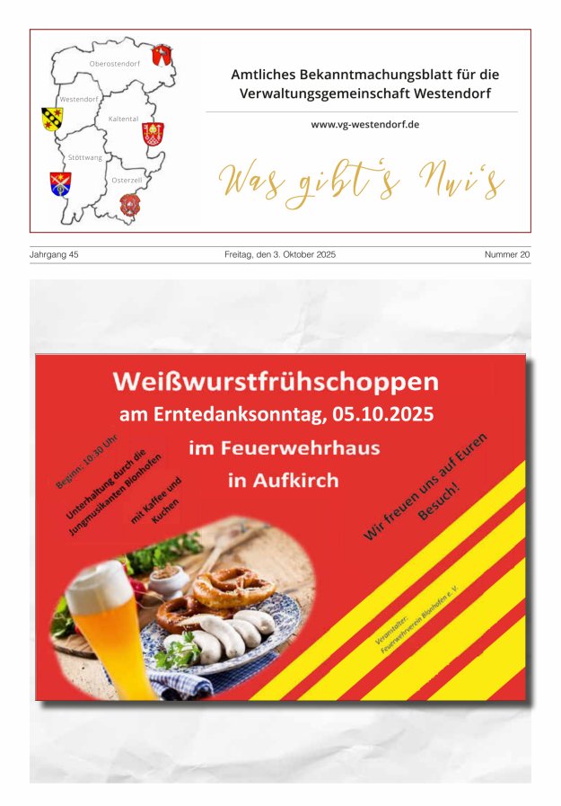 Titelblatt Was gibt's Nui's Amtliches Bekanntmachungsblatt für die VG Westendorf