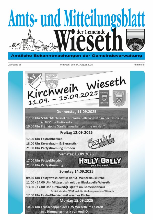 Titelblatt Amts- und Mitteilungsblatt der Gemeinde Wieseth