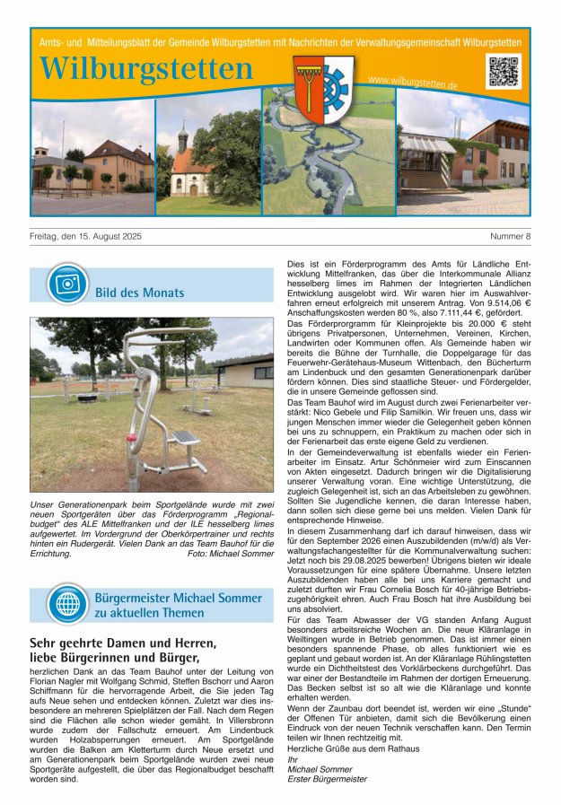 Titelblatt Mitteilungsblatt der Gemeinde Wilburgstetten Ausgabe: 05/2024