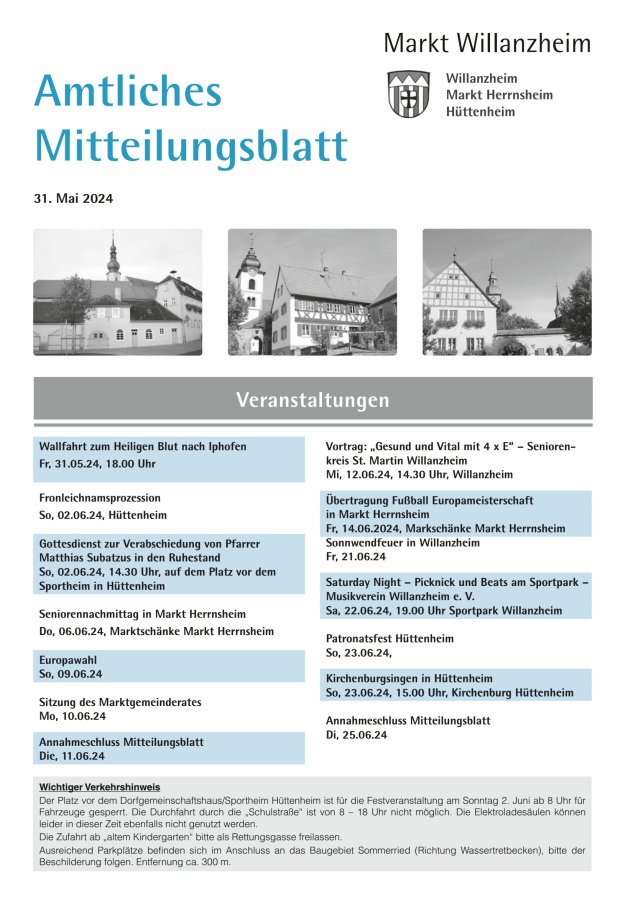 Titelblatt Amtliches Mitteilungsblatt des Marktes Willanzheim Ausgabe: 09/2024
