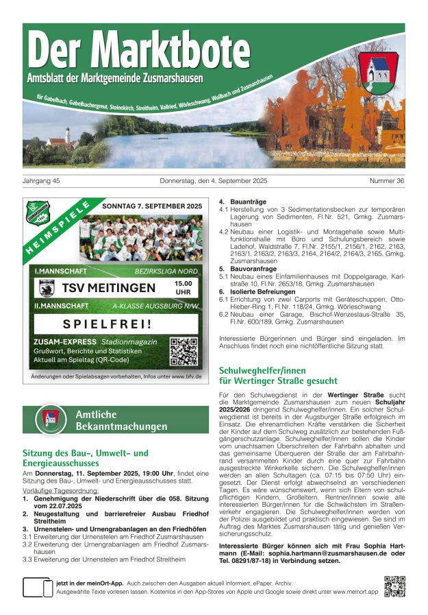 Titelblatt Zusmarshausen - Der Marktbote Ausgabe: 20/2024