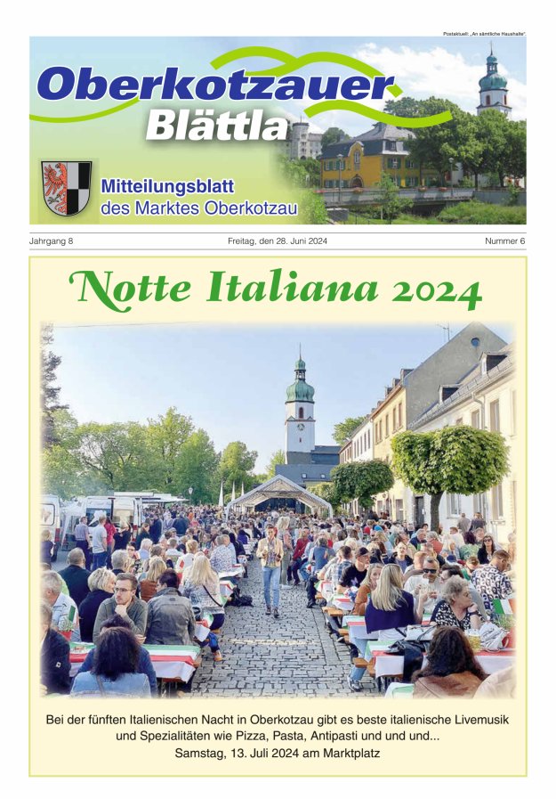 Titelblatt Oberkotzauer Blättla. Mitteilungsblatt des Marktes Oberkotzau Ausgabe: 05/2024