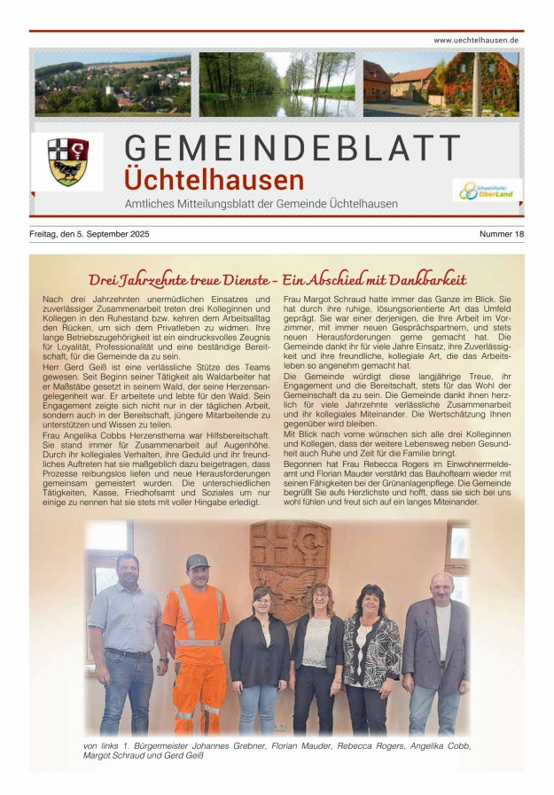 Titelblatt Gemeindeblatt Üchtelhausen Ausgabe: 09/2024