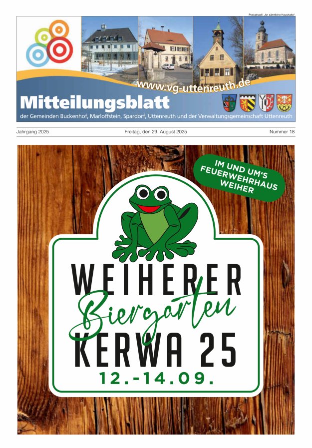 Titelblatt Mitteilungsblatt der Verwaltungsgemeinschaft Uttenreuth Ausgabe: 11/2024