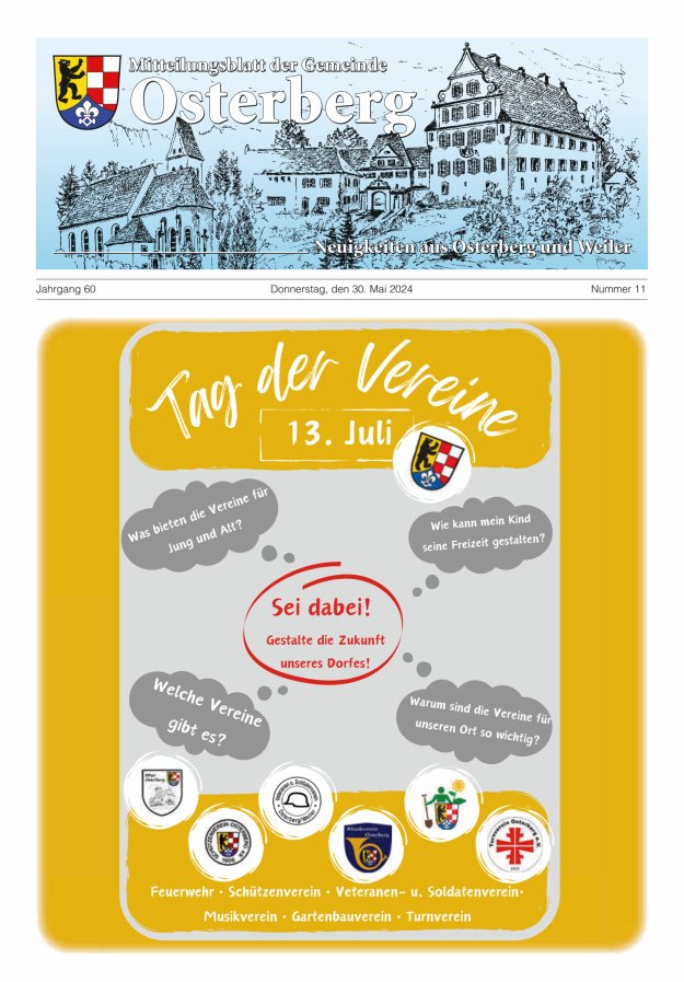 Titelblatt Mitteilungsblatt der Gemeinde Osterberg Ausgabe: 10/2024