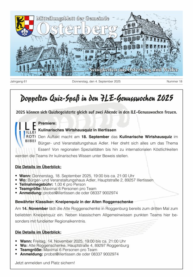 Titelblatt Mitteilungsblatt der Gemeinde Osterberg Ausgabe: 09/2024