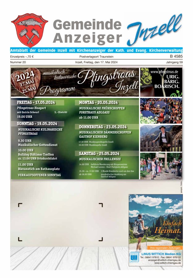 Titelblatt Gemeindeanzeiger Inzell Ausgabe: 19/2024