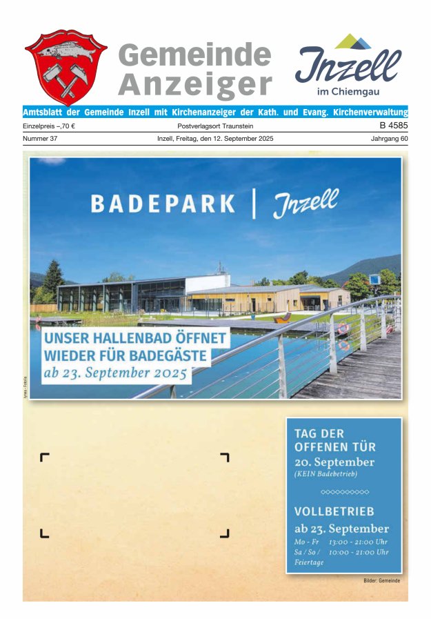 Titelblatt Gemeindeanzeiger Inzell Ausgabe: 20/2024