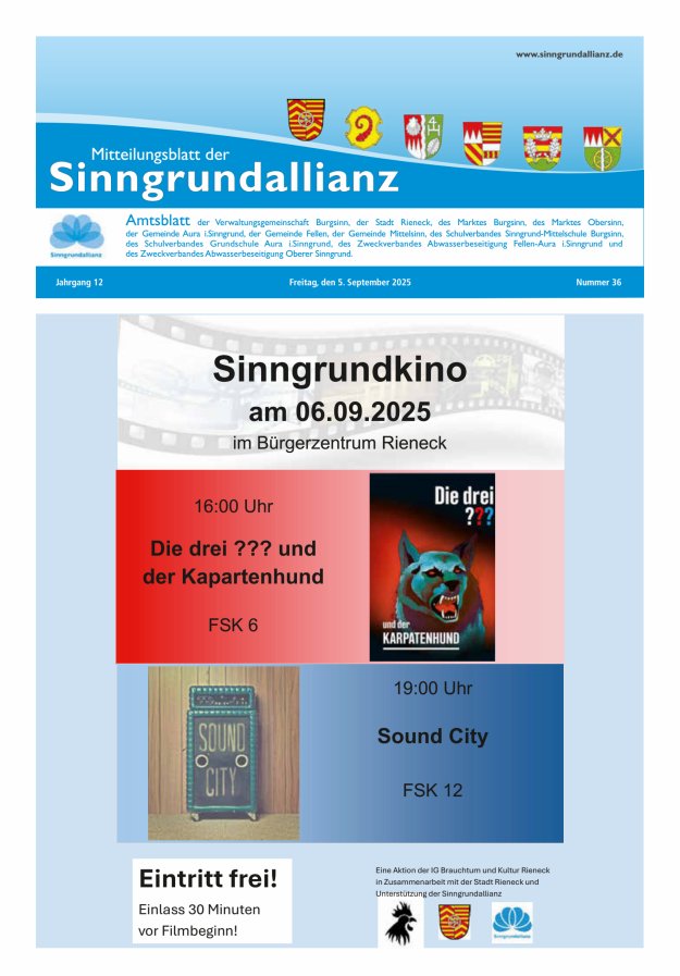 Titelblatt Mitteilungsblatt der Sinngrundallianz Ausgabe: 18/2024