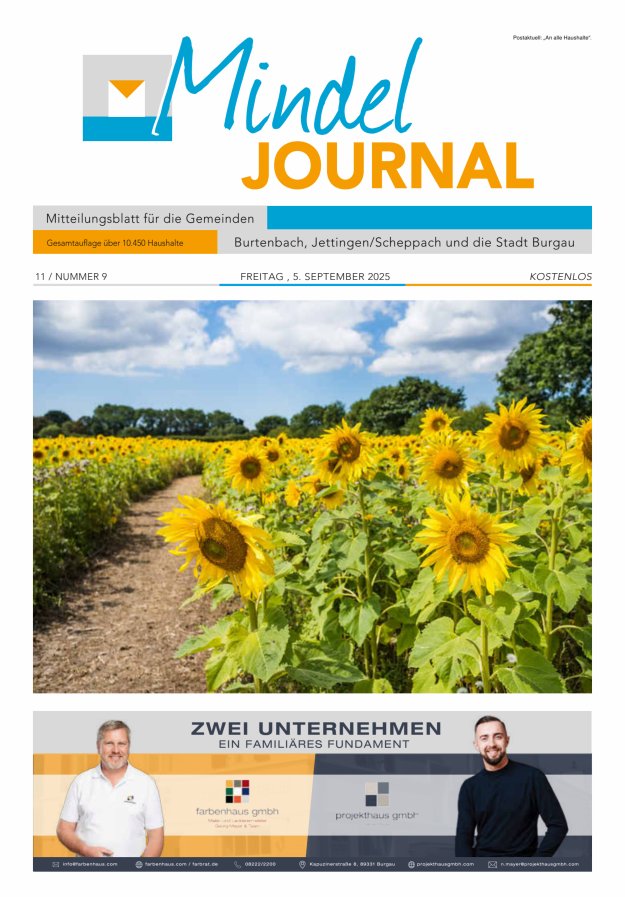 Titelblatt Mindeljournal. Freies Blatt für Burgau, Burtenbach, Jettingen-Scheppach Ausgabe: 05/2024