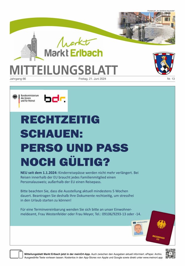 Titelblatt Mitteilungsblatt Markt Erlbach Ausgabe: 11/2024