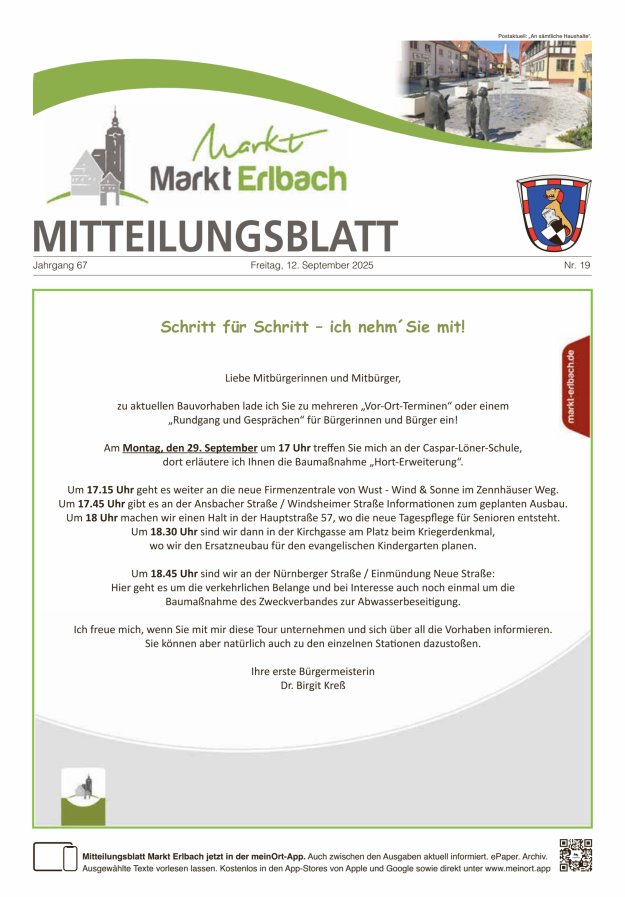 Titelblatt Mitteilungsblatt Markt Erlbach Ausgabe: 11/2024