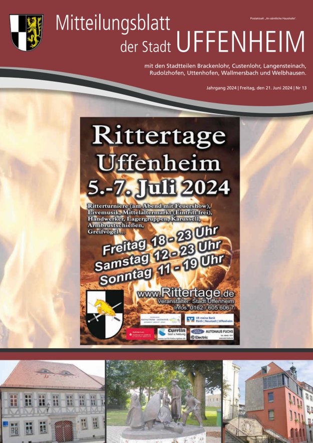 Titelblatt Mitteilungsblatt der Stadt Uffenheim Ausgabe: 11/2024