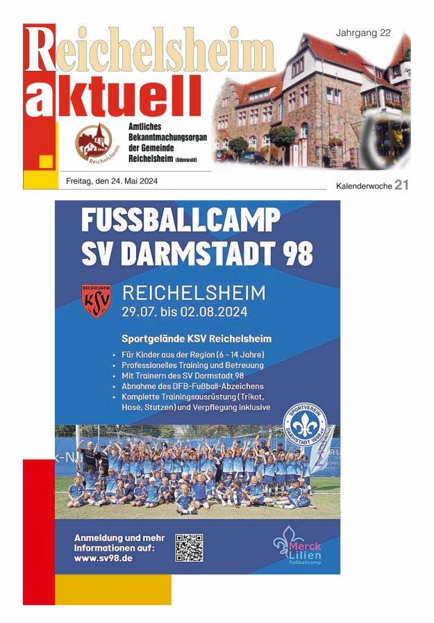 Titelblatt Reichelsheim aktuell. - Amtsblatt der Gemeinde Reichelsheim(Odenwald) Ausgabe: 21/2024
