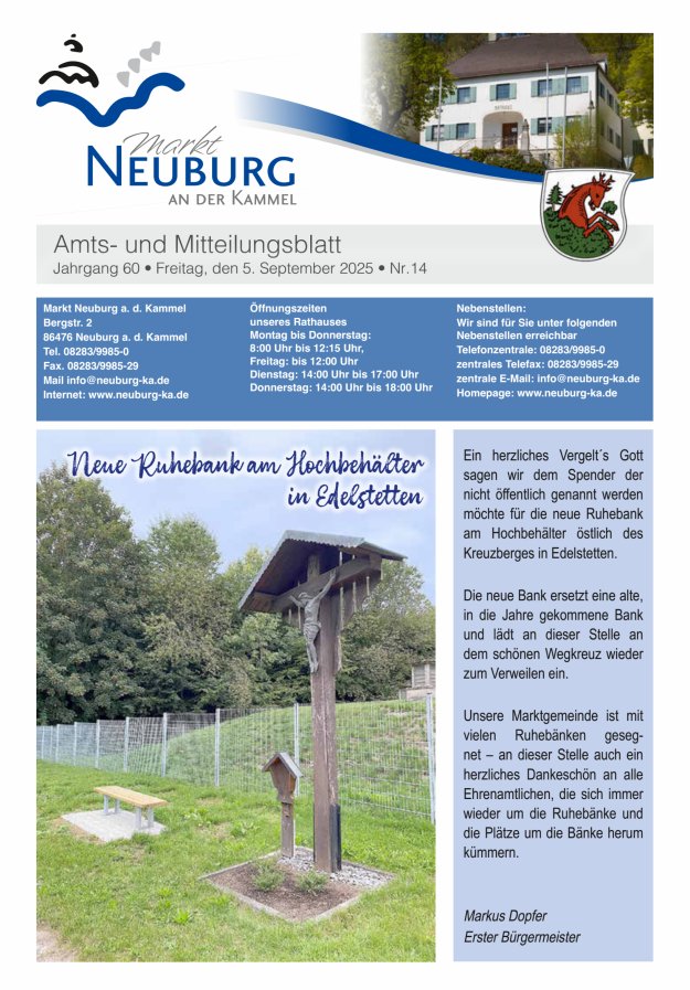 Titelblatt Amtsblatt Markt Neuburg a. d.  Kammel Ausgabe: 10/2024