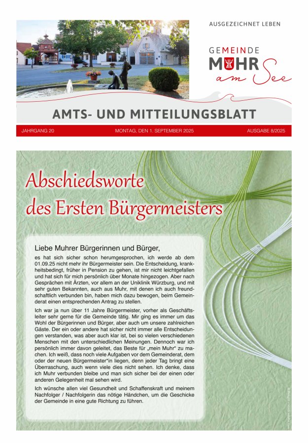 Titelblatt Muhrer Heimatbrief Amts- u Mitteilungsblatt der Gemeinde Muhr a See