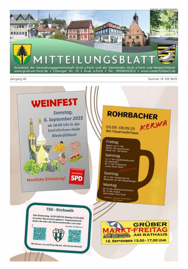 Titelblatt Amts- und Mitteilungsblatt der VGem Grub a.Forst Ausgabe: 09/2024