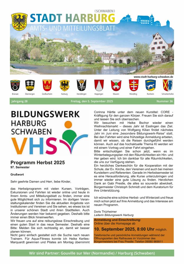 Titelblatt Amts- und Mitteilungsblatt der Stadt Harburg Ausgabe: 18/2024