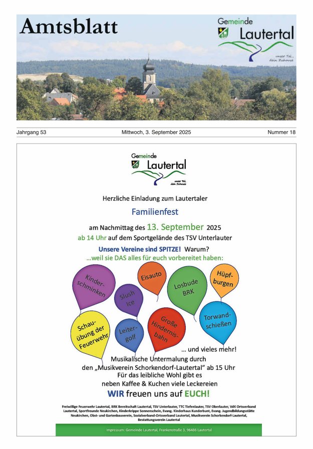 Titelblatt Amtsblatt der Gemeinde Lautertal Ausgabe: 11/2024