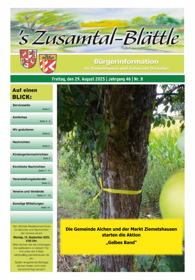 Titelblatt 's Zusamtal-Blättle Bürgerinformationen für Ziemetshausen und Aichen mit OTen