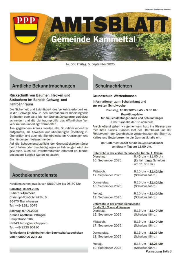 Titelblatt Amtsblatt Gemeinde Kammeltal Ausgabe: 20/2024