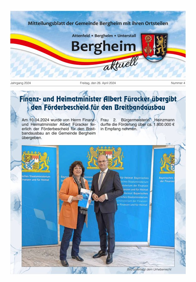Titelblatt Bergheim aktuell. Mitteilungsblatt der Gemeinde Bergheim mit Ihren Ortsteilen Ausgabe: 04/2024