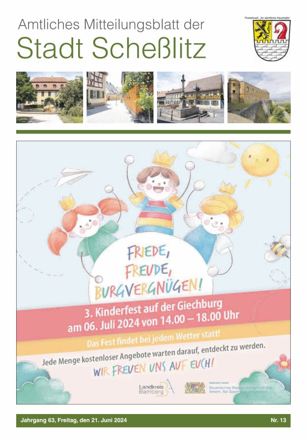 Titelblatt Scheßlitzer Anzeiger - Amtliches Mitteilungsblatt der Stadt Scheßlitz Ausgabe: 11/2024