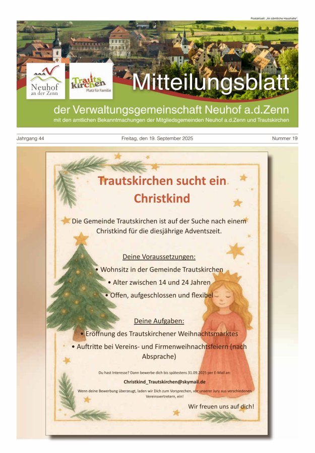 Titelblatt Mitteilungsblatt Zenn und Trautskirchen Ausgabe: 09/2024