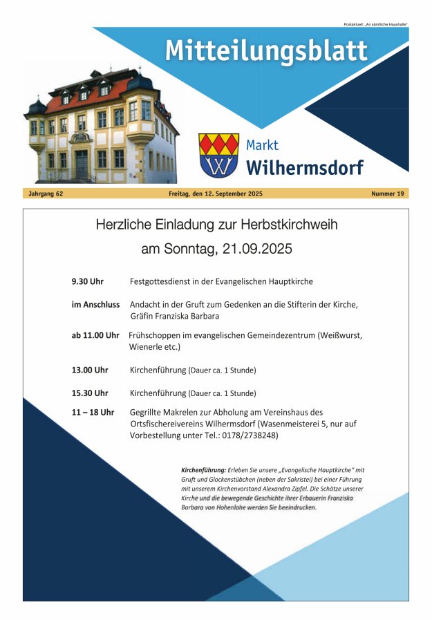 Titelblatt Mitteilungsblatt Markt Wilhermsdorf Ausgabe: 17/2024