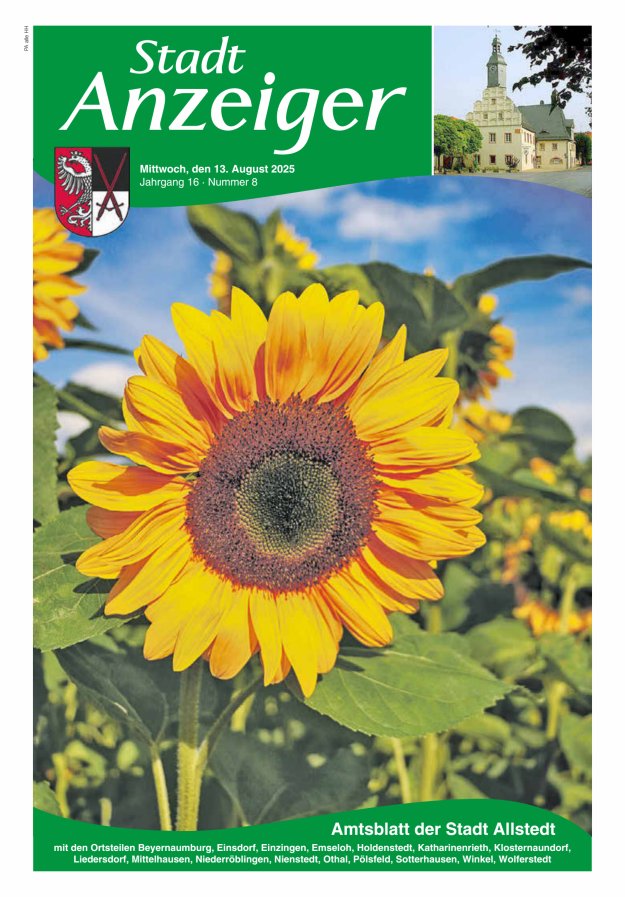 Titelblatt Stadtanzeiger Amtsblatt der Stadt Allstedt mit den Ortsteilen