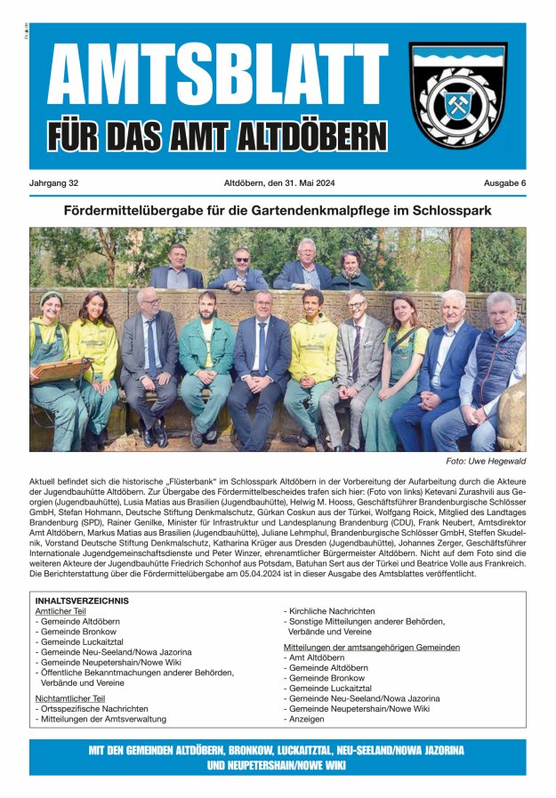 Titelblatt Amtsblatt für das Amt Altdöbern Ausgabe: 05/2024