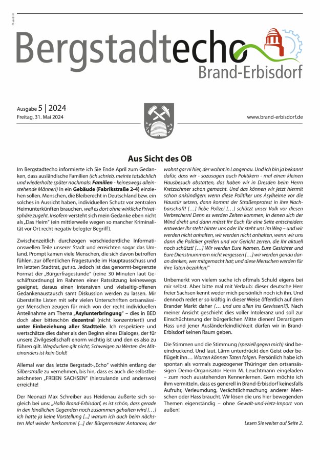 Titelblatt Bergstadtecho Brand-Erbisdorf Ausgabe: 04/2024