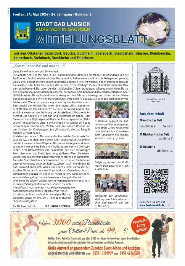 Titelblatt Mitteilungsblatt der Stadt Bad Lausick mit den Ortsteilen Ausgabe: 04/2024
