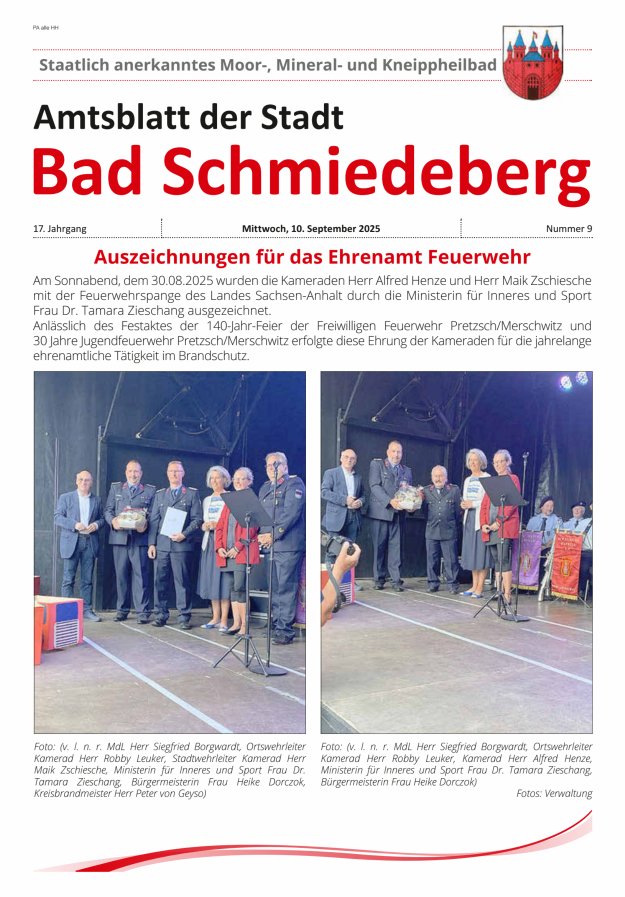 Titelblatt Amtsblatt der Stadt Bad Schmiedeberg Ausgabe: 05/2024