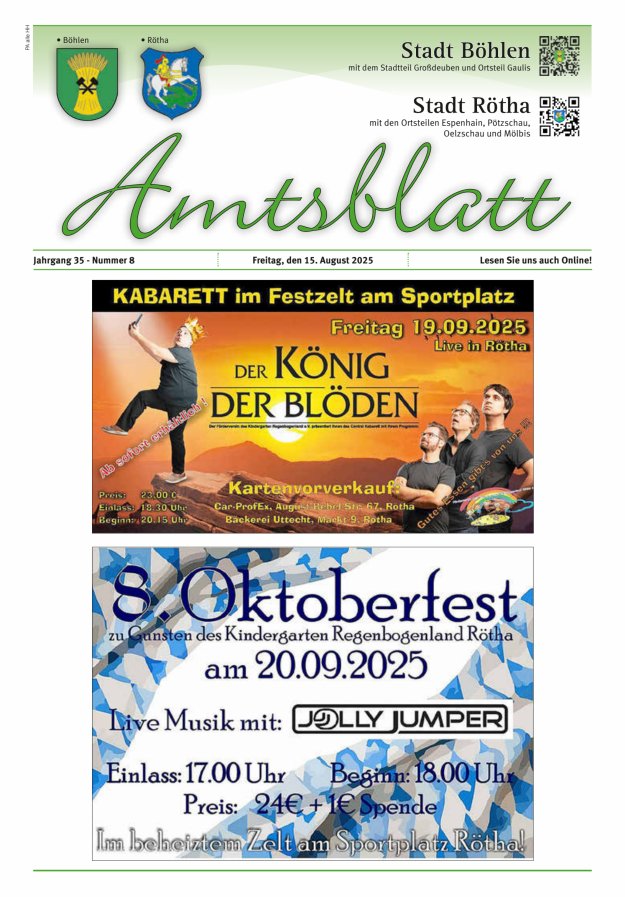 Titelblatt Amtsblatt der Stadt Böhlen