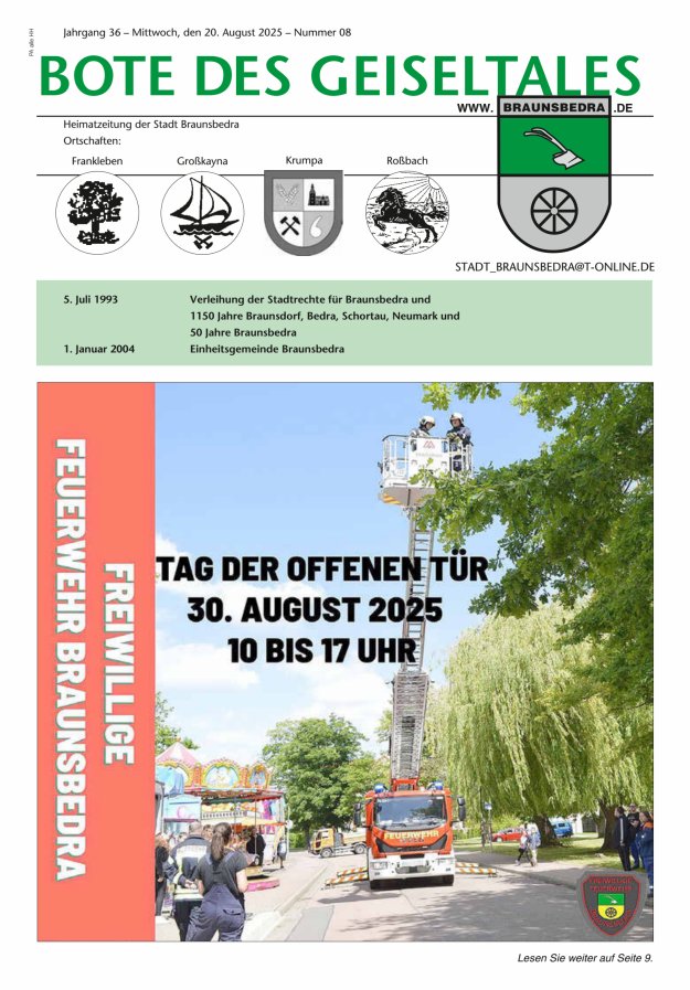 Titelblatt Bote des Geiseltales - Heimatzeitung der Stadt Braunsbedra