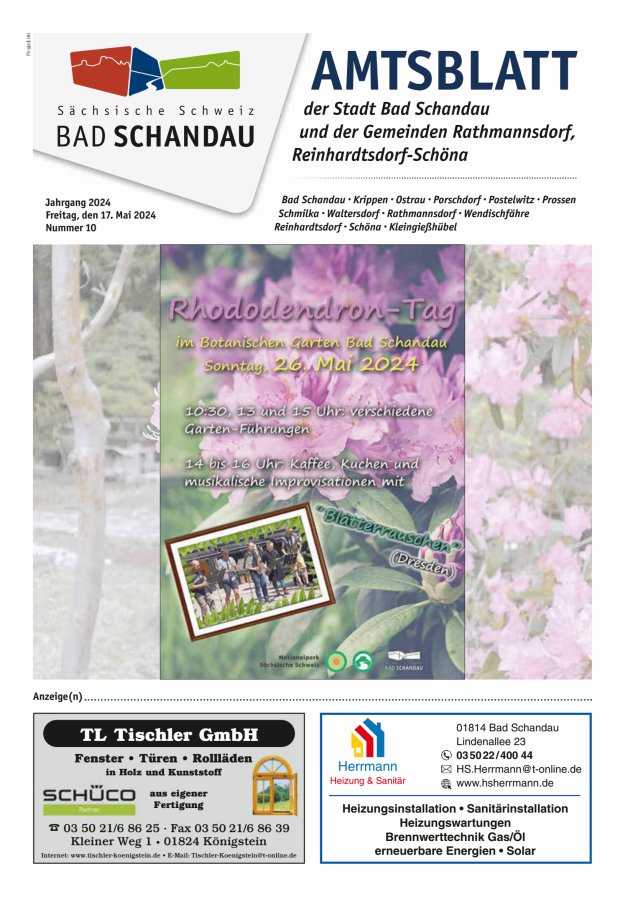Titelblatt Amtsblatt der Stadt Bad Schandau und der Gemeinden Ausgabe: 10/2024
