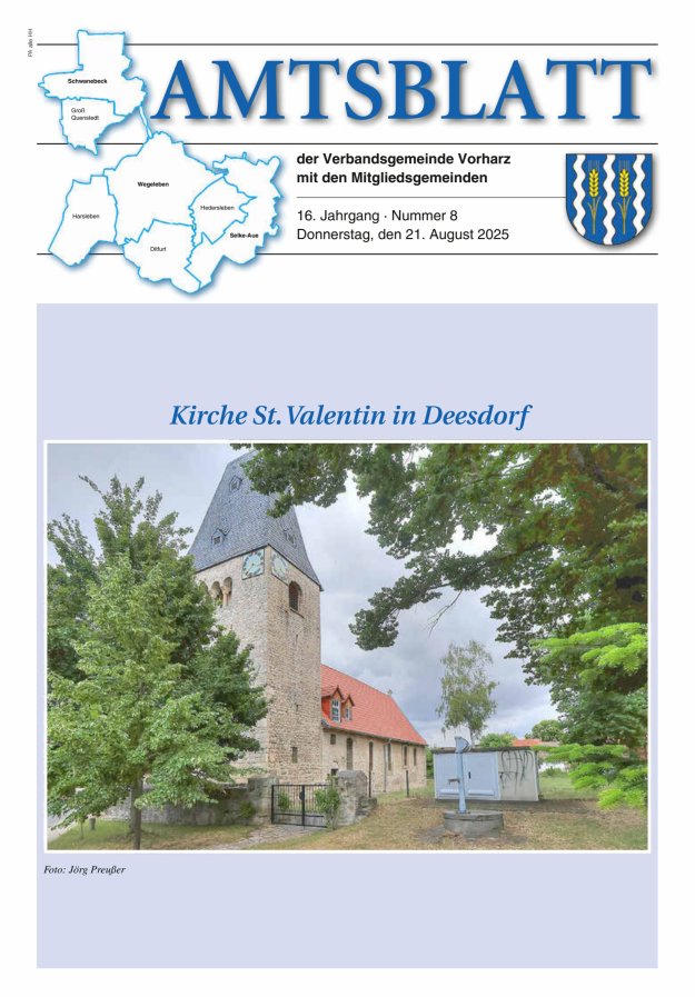 Titelblatt Amtsblatt der Verbandsgemeinde Vorharz mit den Mitgliedsgemeinden Ausgabe: 05/2024