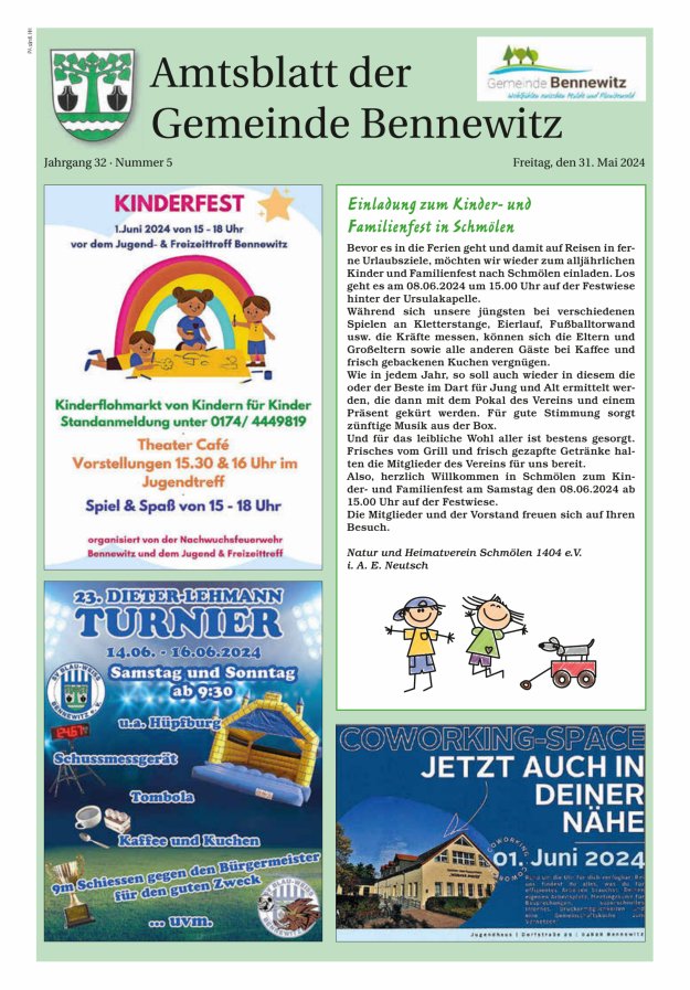 Titelblatt Amtsblatt der Gemeinde Bennewitz Ausgabe: 04/2024