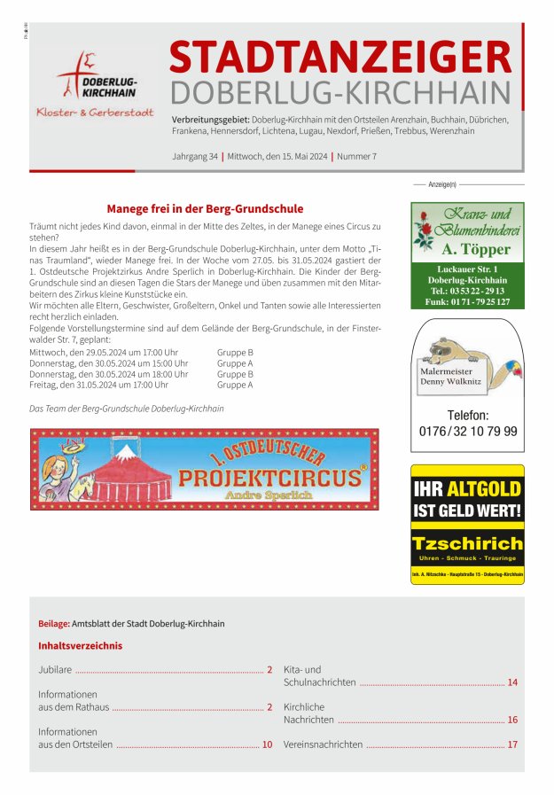 Titelblatt Stadtanzeiger | Amtsblatt der Stadt Doberlug-Kirchhain Ausgabe: 07/2024