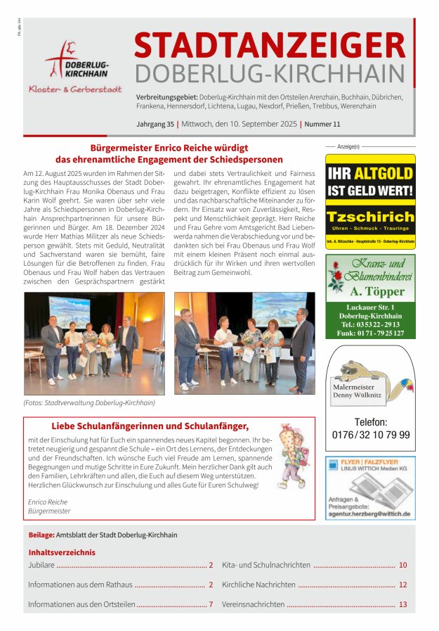Titelblatt Stadtanzeiger - Amtsblatt der Stadt Doberlug-Kirchhain